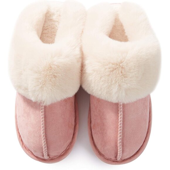 Women's Light Pink Winter Warm Fluffy Cozy Memory Foam Slip On Slippers Shoes - Picture 5 of 6